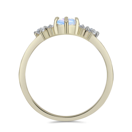 Arannyal Bevont Ezüst Gyűrű Szivárvány Holdkővel és Fehér Topázzal