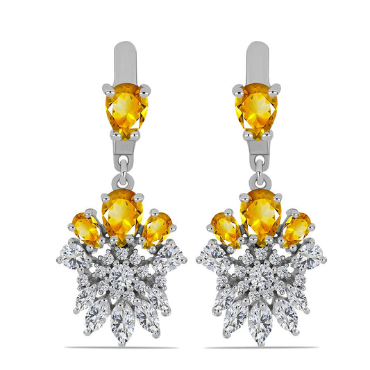 Ezüst Fülbevaló Ural Citrinnel és Fehér Topázzal