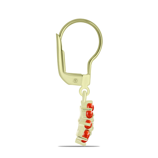 Arannyal Bevont Ezüst Fülbevaló Vörös Szivacs Korallal és Fehér Topázzal