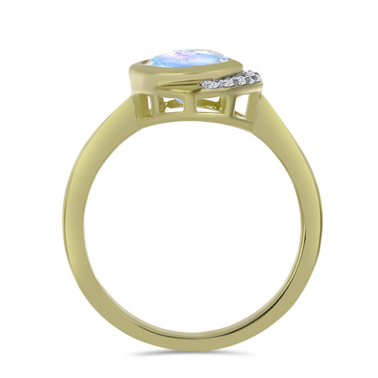 Arannyal Bevont Ezüst Gyűrű Szivárvány Holdkővel és Fehér Topázzal