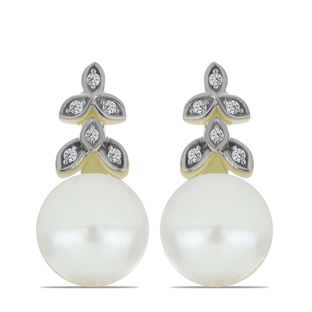 Arannyal Bevont Ezüst Fülbevaló Fehér Édesvízi Kagylógyönggyel és Fehér Topázzal 1 