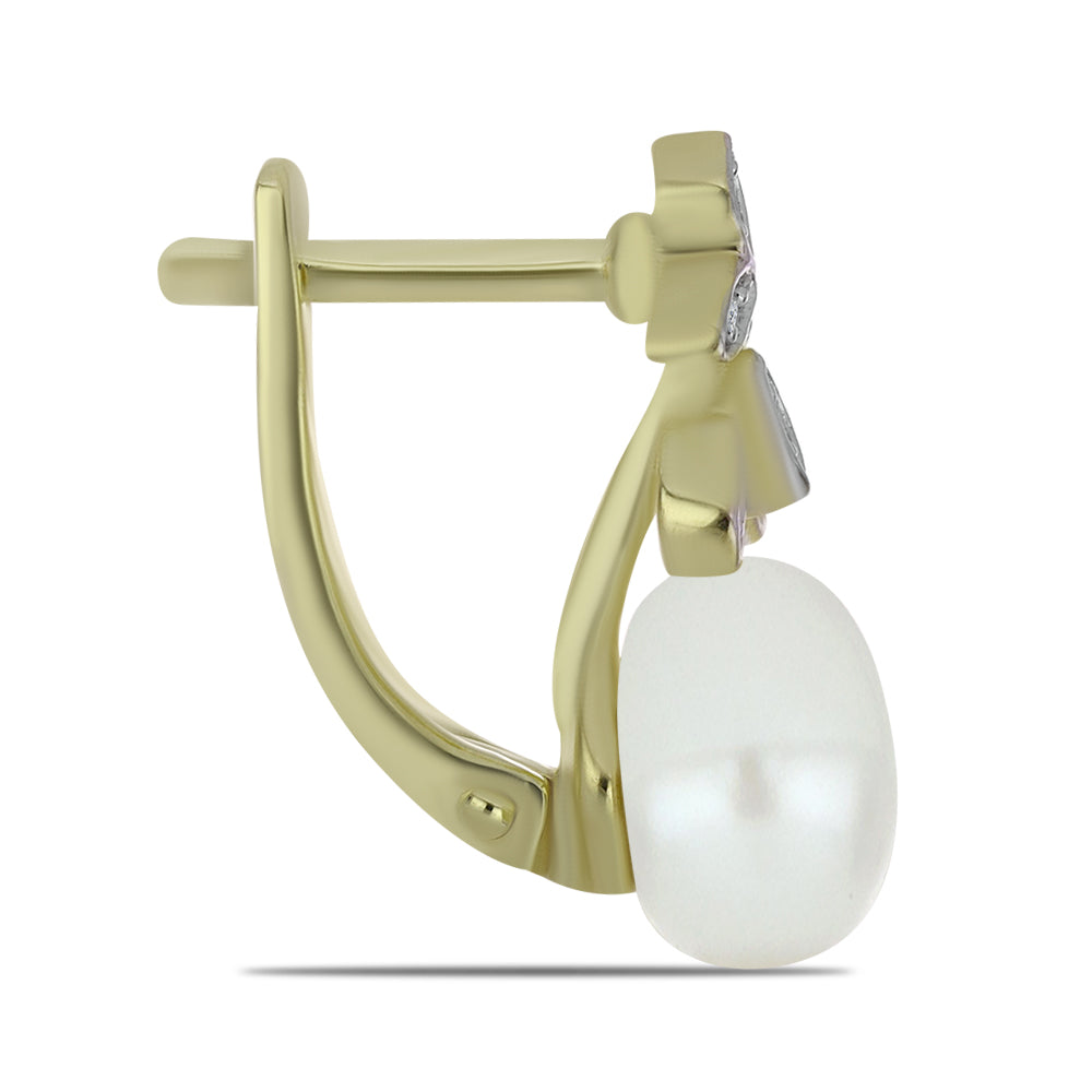 Arannyal Bevont Ezüst Fülbevaló Fehér Édesvízi Kagylógyönggyel és Fehér Topázzal 2 