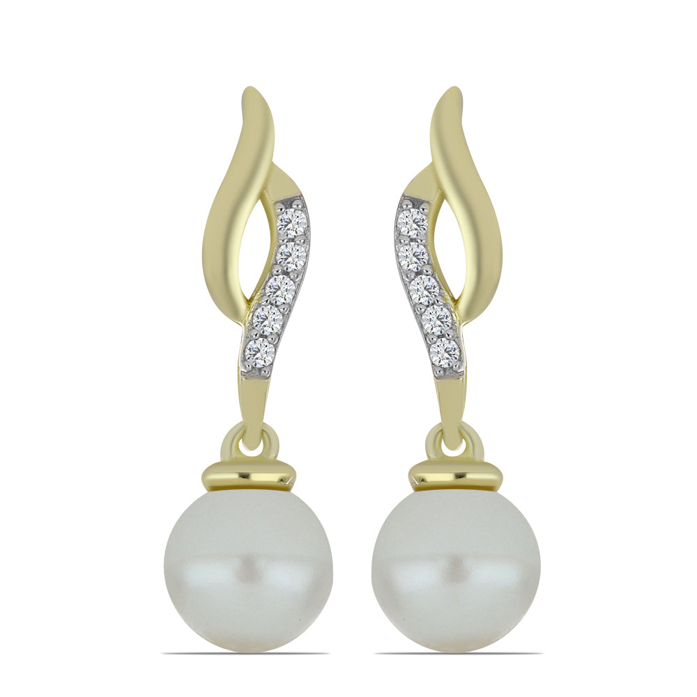 Arannyal Bevont Ezüst Fülbevaló Fehér Édesvízi Kagylógyönggyel és Fehér Topázzal 1 