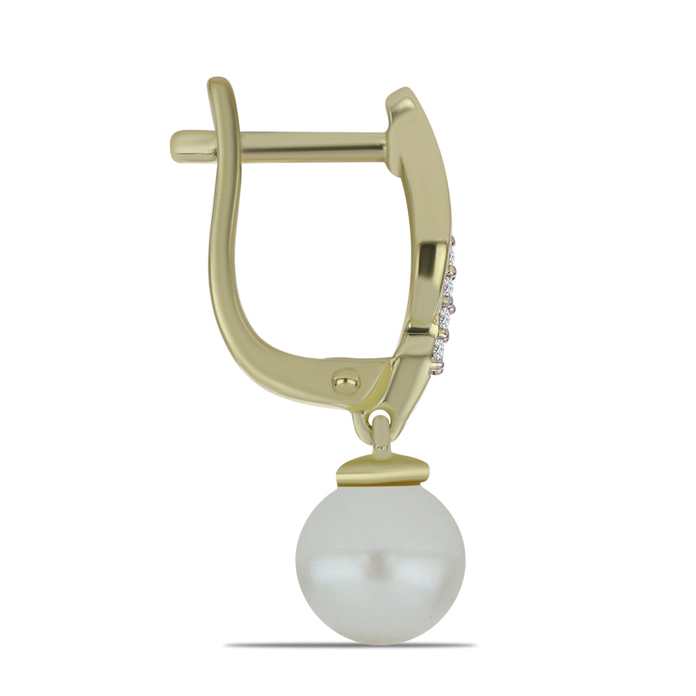 Arannyal Bevont Ezüst Fülbevaló Fehér Édesvízi Kagylógyönggyel és Fehér Topázzal 2 