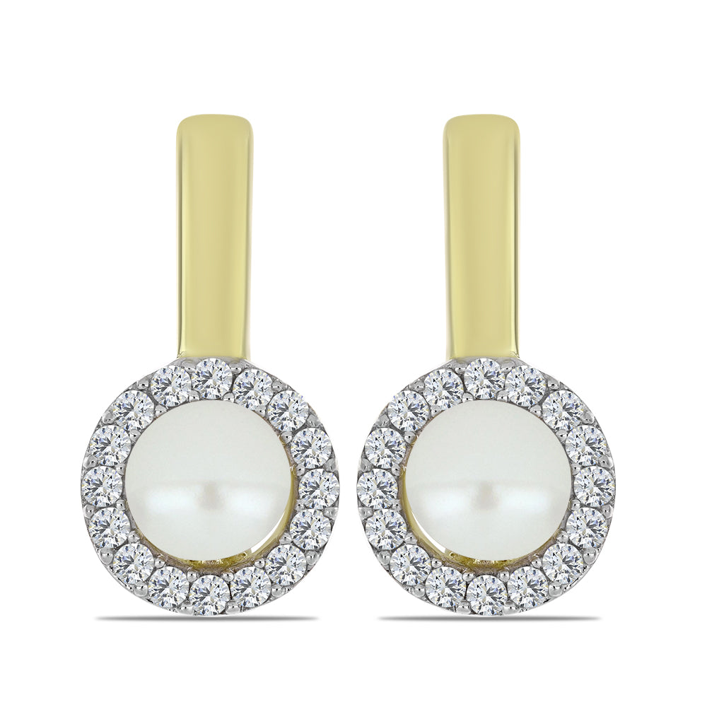 Arannyal Bevont Ezüst Fülbevaló Fehér Édesvízi Kagylógyönggyel és Fehér Topázzal 1 