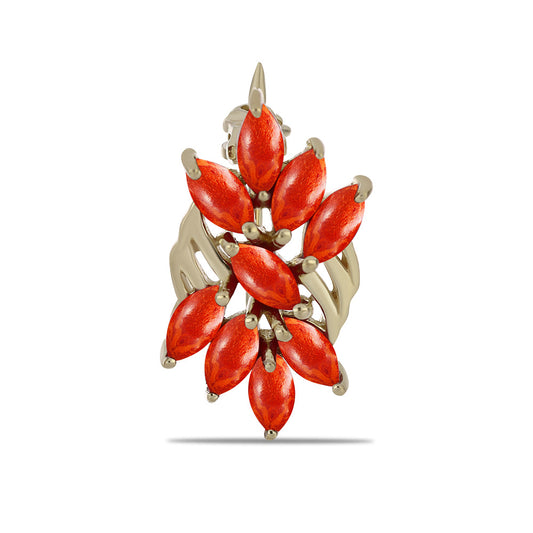 Arannyal Bevont Ezüst Bross Vörös Szivacs Korallal