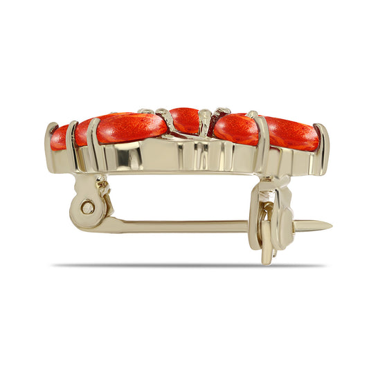 Arannyal Bevont Ezüst Bross Vörös Szivacs Korallal