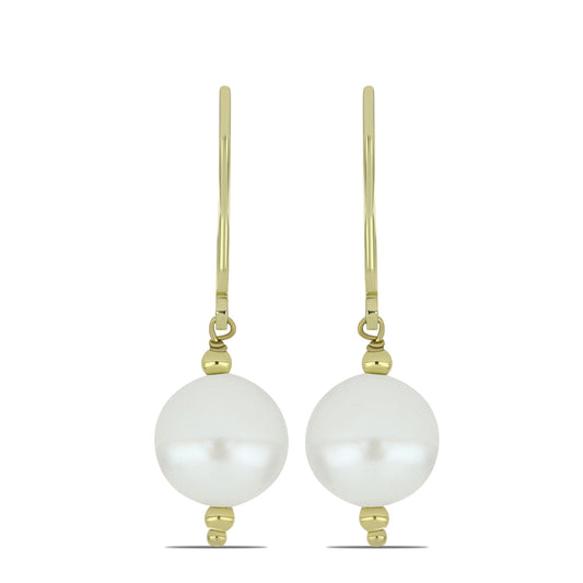 Arannyal Bevont Ezüst Fülbevaló Fehér Édesvízi Kagylógyönggyel