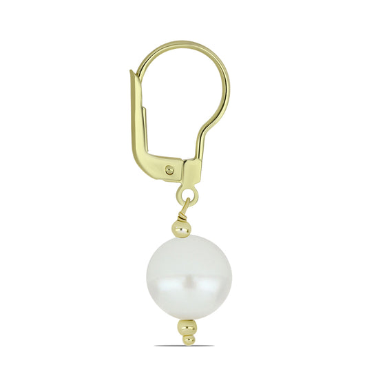 Arannyal Bevont Ezüst Fülbevaló Fehér Édesvízi Kagylógyönggyel
