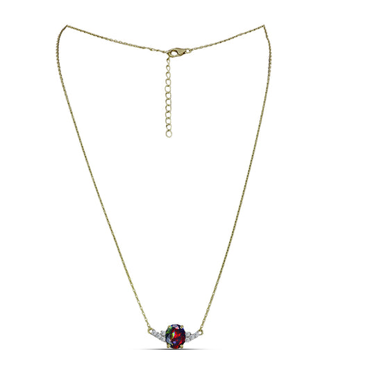 Arannyal Bevont Ezüst Nyaklánc Lega Dembi Éjfekete Etiópiai Opállal és Fehér Topázzal