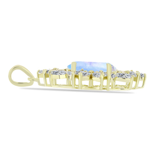 Arannyal Bevont Ezüst Medál Szivárvány Holdkővel és Fehér Cirkónnal