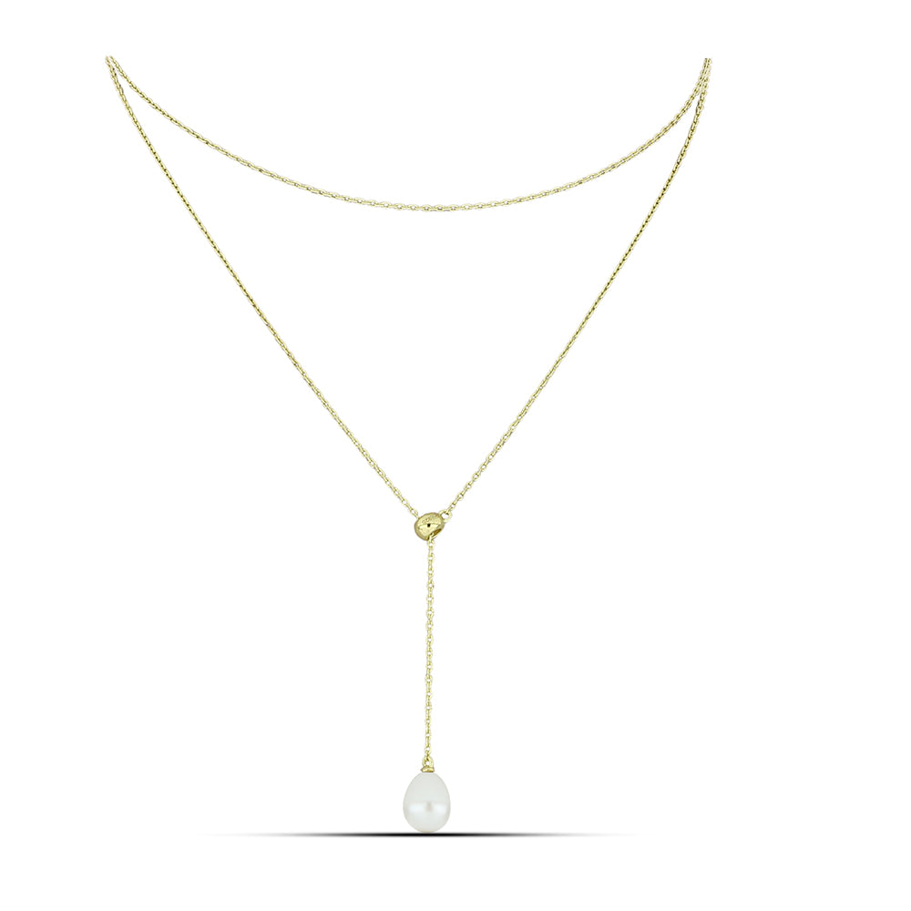 Arannyal Bevont Ezüst Nyaklánc Fehér Édesvízi Kagylógyönggyel 1 