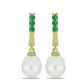 Arannyal Bevont Ezüst Fülbevaló Fehér Édesvízi Kagylógyönggyel és Brazil Smaragddal
