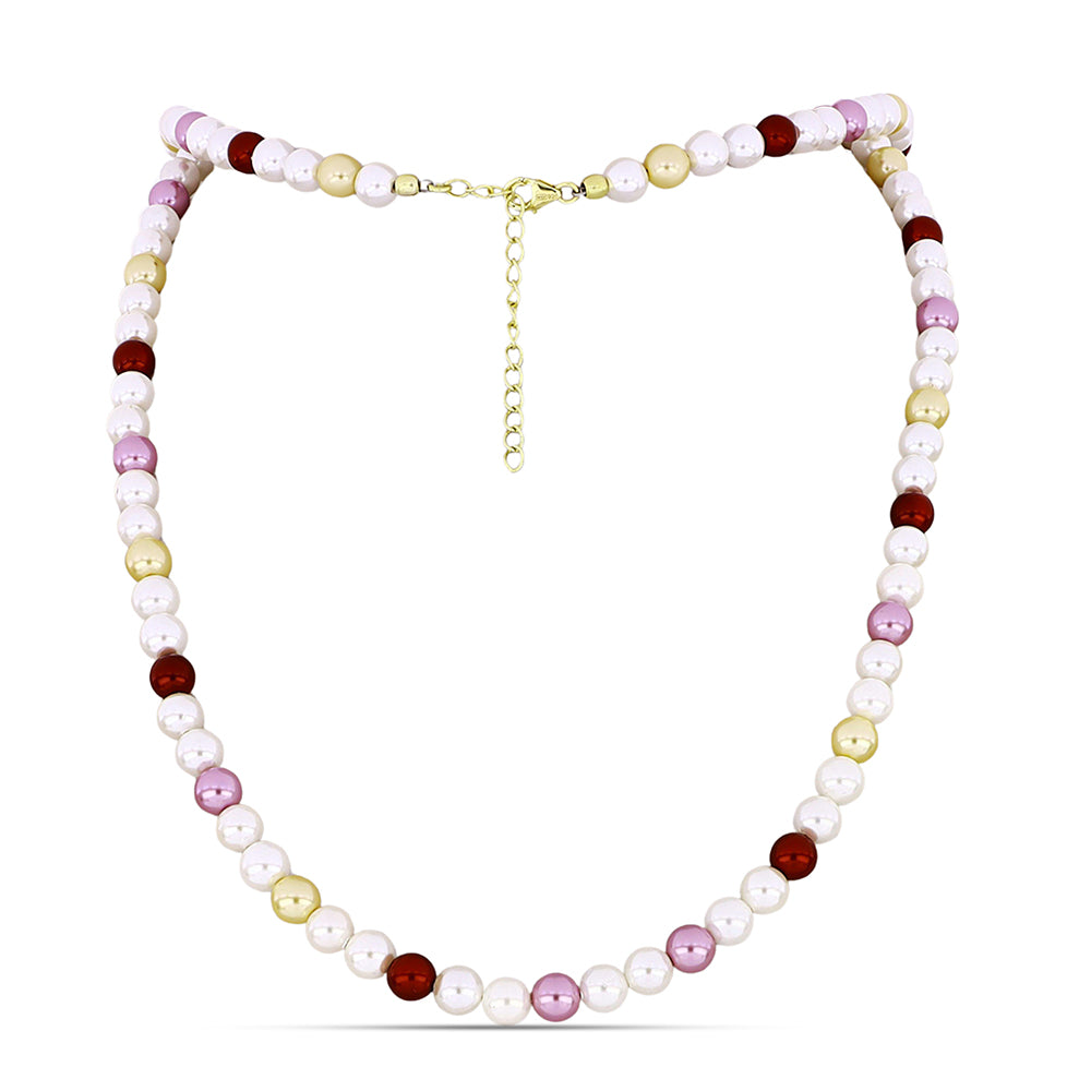 Arannyal Bevont Ezüst Nyaklánc Fehér Édesvízi Kagylógyönggyel és Barackszínű Édesvízi Kagylógyönggyel 1 