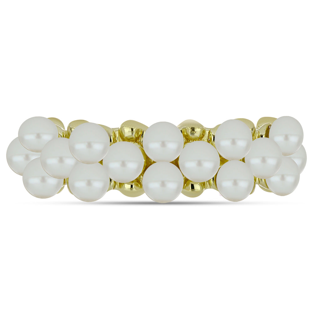 Arannyal Bevont Ezüst Gyűrű Fehér Édesvízi Kagylógyönggyel