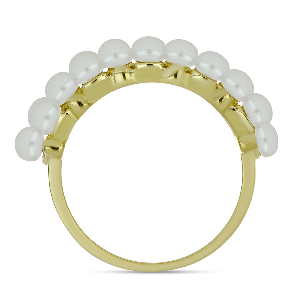 Arannyal Bevont Ezüst Gyűrű Fehér Édesvízi Kagylógyönggyel 2 