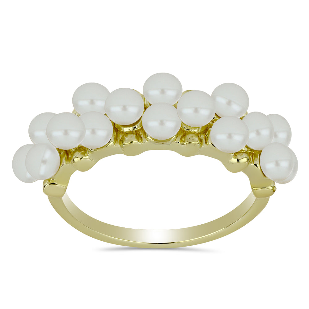 Arannyal Bevont Ezüst Gyűrű Fehér Édesvízi Kagylógyönggyel 3 