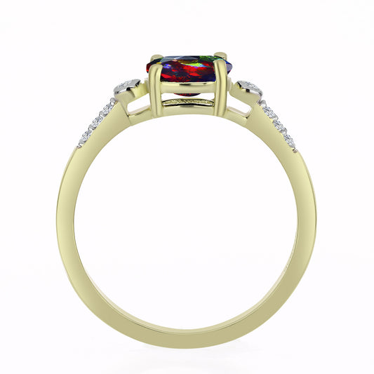 Arannyal Bevont Ezüst Gyűrű Lega Dembi Éjfekete Etiópiai Opállal és Fehér Topázzal