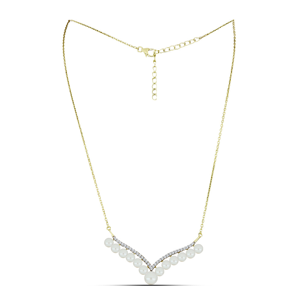 Arannyal Bevont Ezüst Nyaklánc Fehér Édesvízi Kagylógyönggyel és Fehér Topázzal 1 