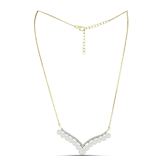 Arannyal Bevont Ezüst Nyaklánc Fehér Édesvízi Kagylógyönggyel és Fehér Topázzal