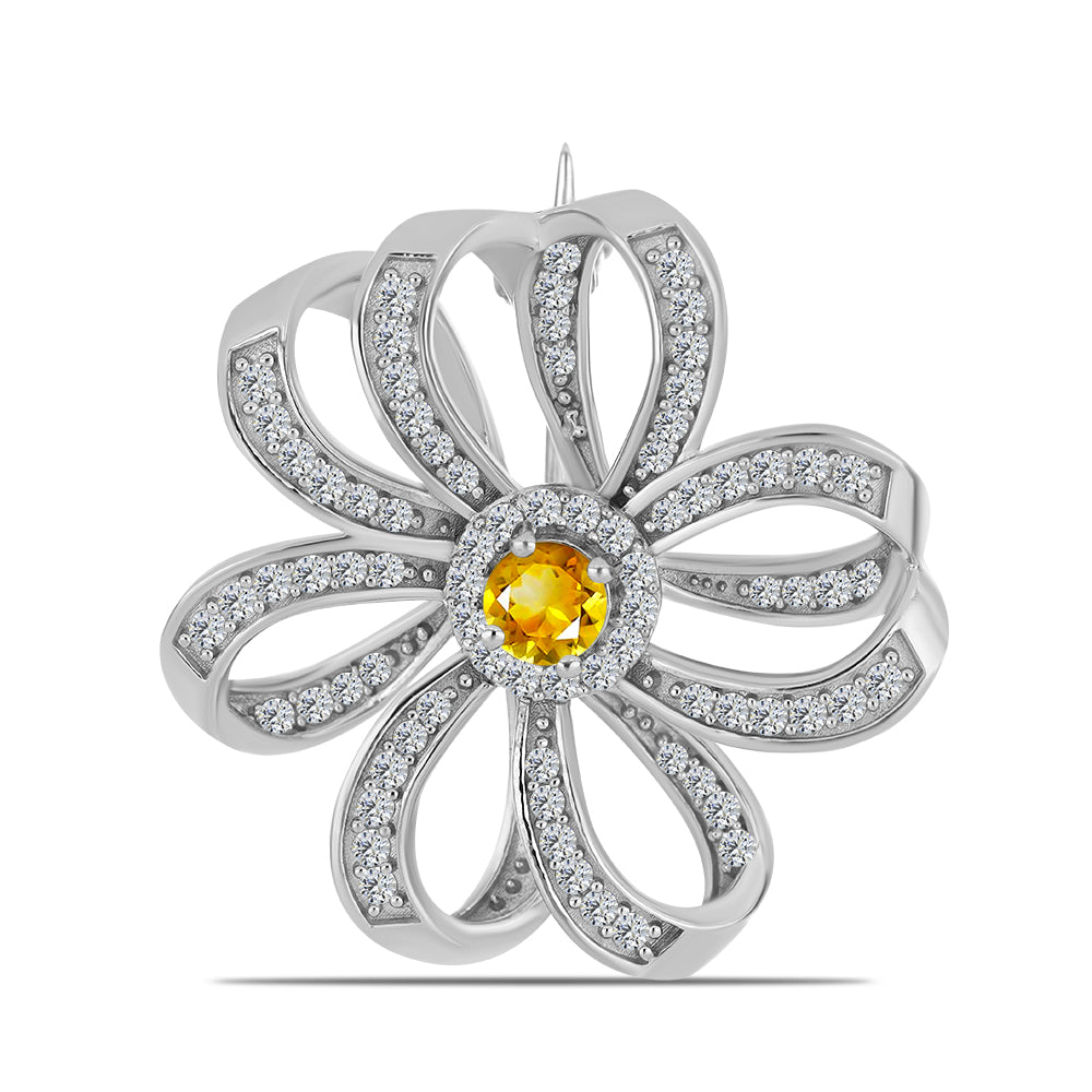 Ezüst Bross Ural Citrinnel és Fehér Topázzal