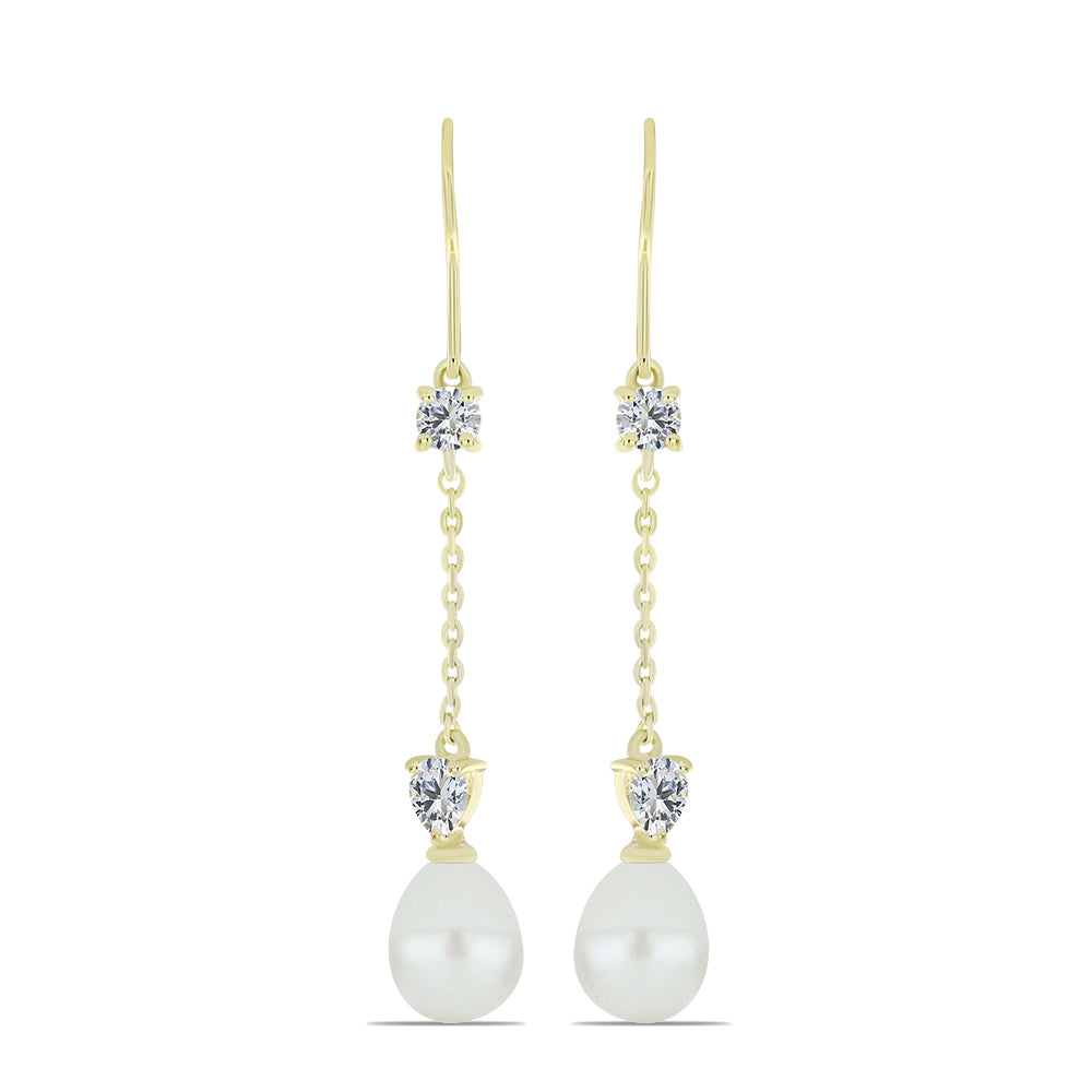 Arannyal Bevont Ezüst Fülbevaló Fehér Édesvízi Kagylógyönggyel és Fehér Topázzal