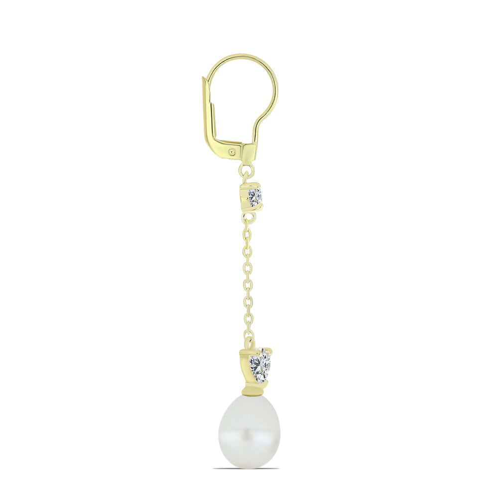 Arannyal Bevont Ezüst Fülbevaló Fehér Édesvízi Kagylógyönggyel és Fehér Topázzal 2 