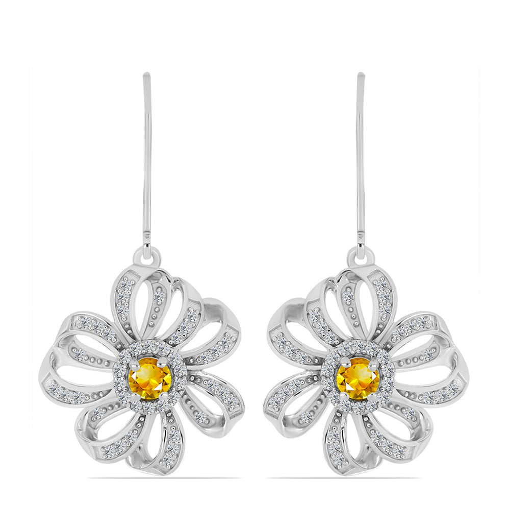 Ezüst Fülbevaló Ural Citrinnel és Fehér Topázzal