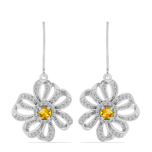 Ezüst Fülbevaló Ural Citrinnel és Fehér Topázzal