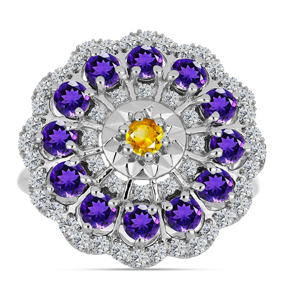 Ezüst Gyűrű Ural Citrinnel és Marokkói Ametiszttel