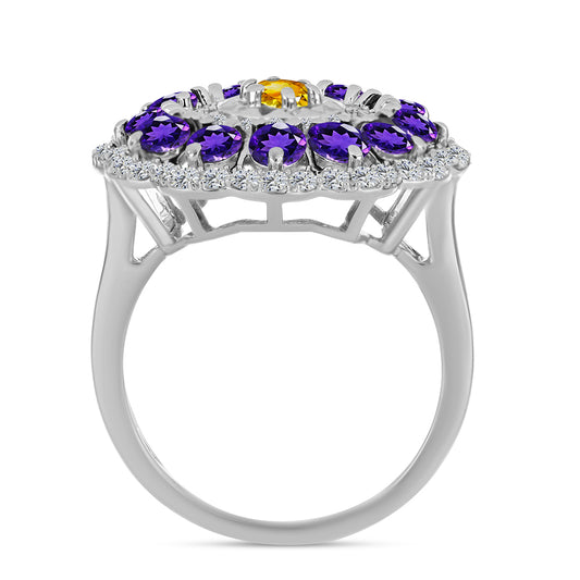 Ezüst Gyűrű Ural Citrinnel és Marokkói Ametiszttel