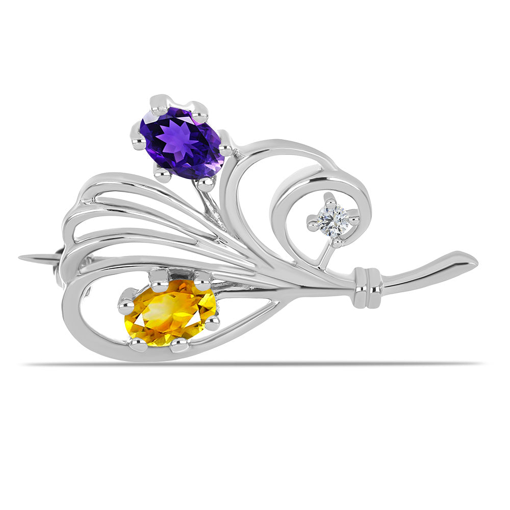 Ezüst Bross Ural Citrinnel és Marokkói Ametiszttel 1 