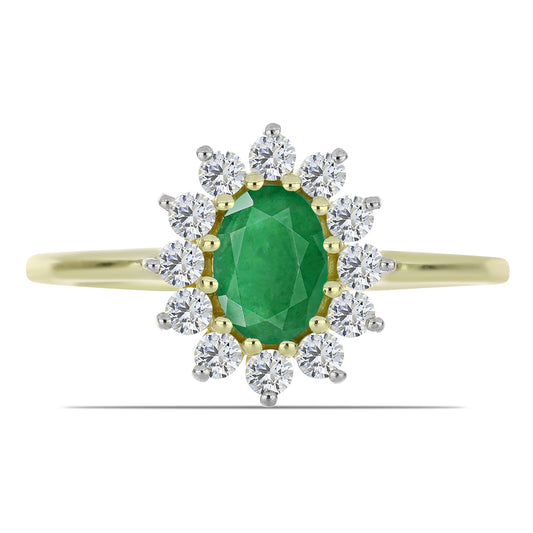 Arannyal Bevont Ezüst Gyűrű Zambiai Smaragddal és Fehér Topázzal