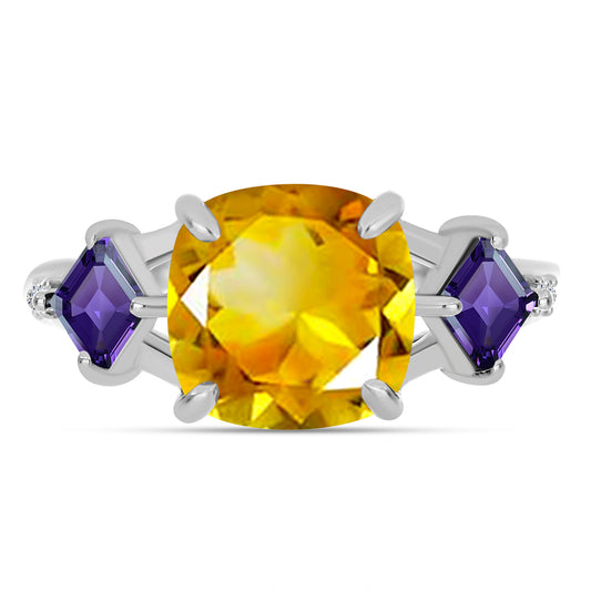 Ezüst Gyűrű Ural Citrinnel és Marokkói Ametiszttel