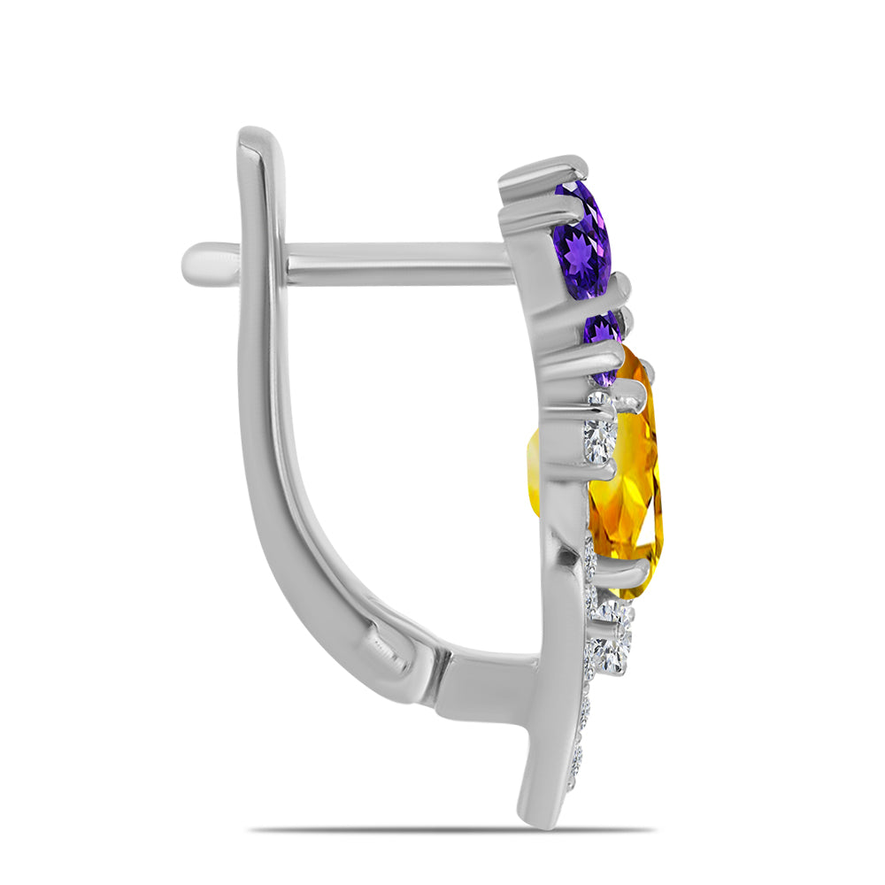 Ezüst Fülbevaló Ural Citrinnel és Marokkói Ametiszttel 2 