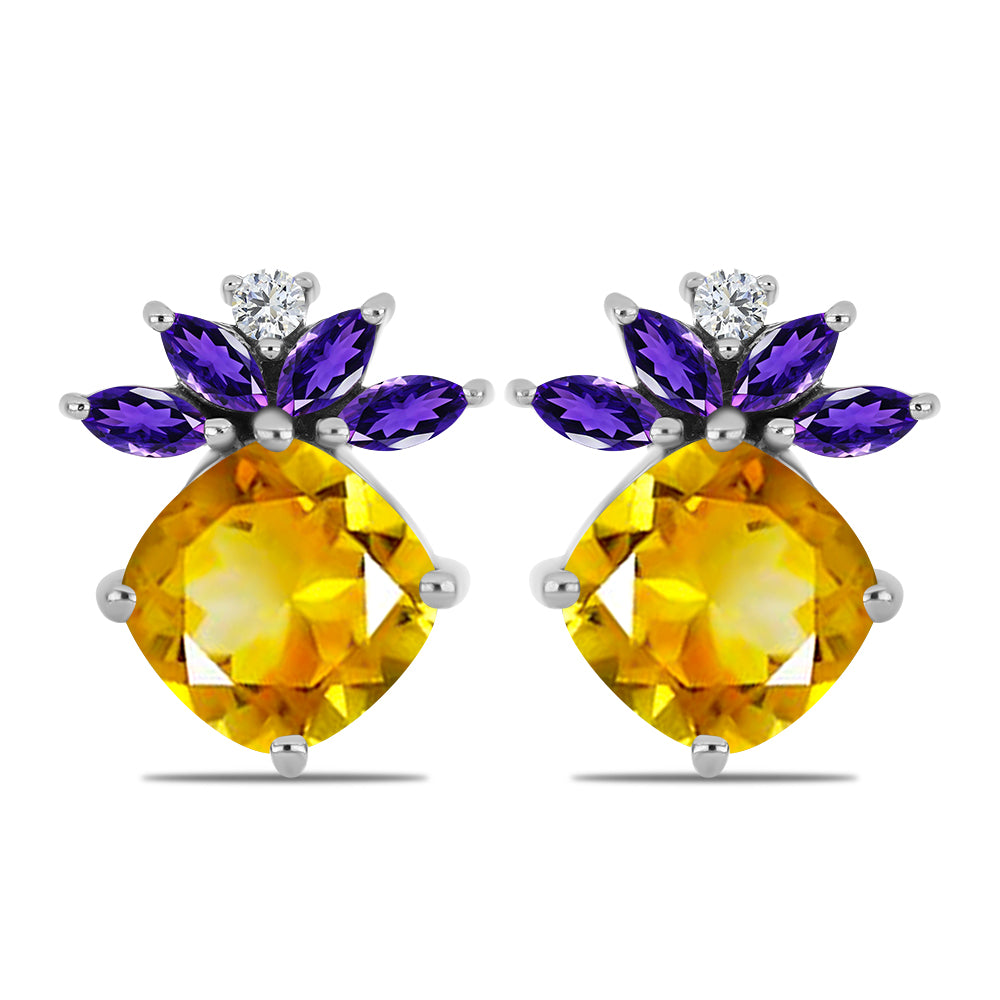 Ezüst Fülbevaló Ural Citrinnel és Marokkói Ametiszttel