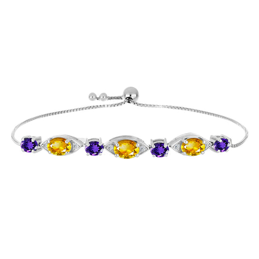 Ezüst Karkötő Ural Citrinnel és Marokkói Ametiszttel