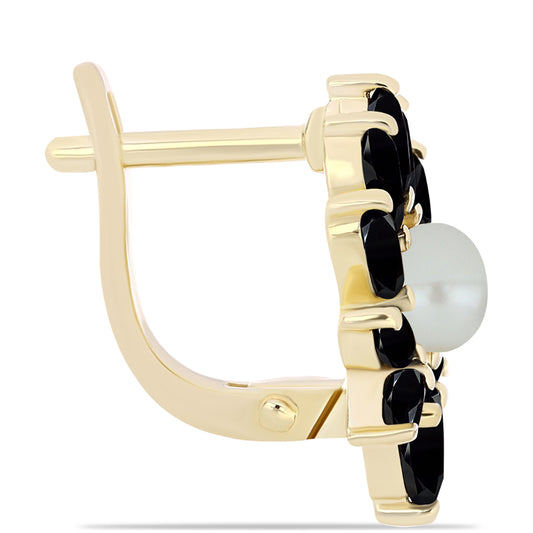 Arannyal Bevont Ezüst Fülbevaló "Tahiti-zöld" illúzió édesvízi Kagylógyönggyel és Fekete Onixszal