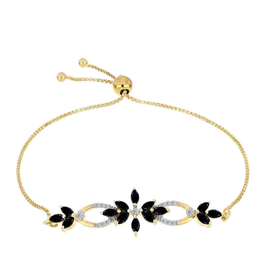 Arannyal Bevont Ezüst Karkötő Fekete Onixszal és Fehér Topázzal