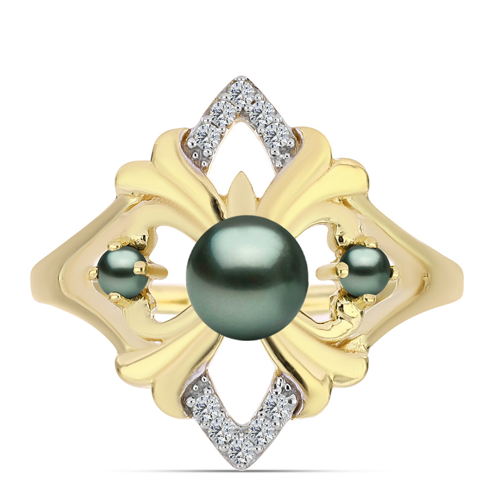 Arannyal Bevont Ezüst Gyűrű "Tahiti-zöld" illúzió édesvízi Kagylógyönggyel és Fehér Topázzal 1 