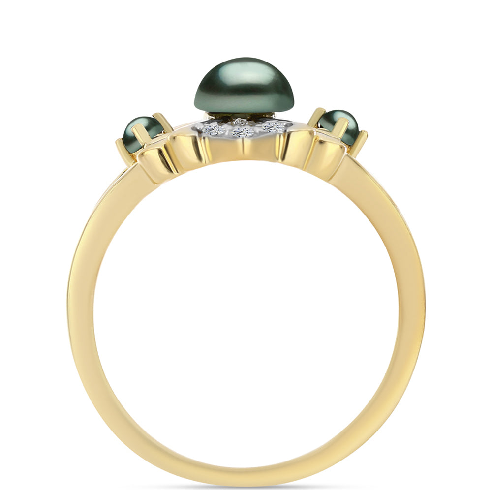 Arannyal Bevont Ezüst Gyűrű "Tahiti-zöld" illúzió édesvízi Kagylógyönggyel és Fehér Topázzal