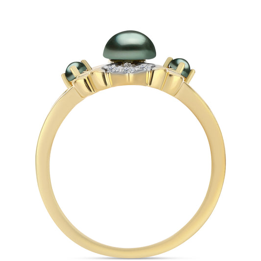 Arannyal Bevont Ezüst Gyűrű "Tahiti-zöld" illúzió édesvízi Kagylógyönggyel és Fehér Topázzal