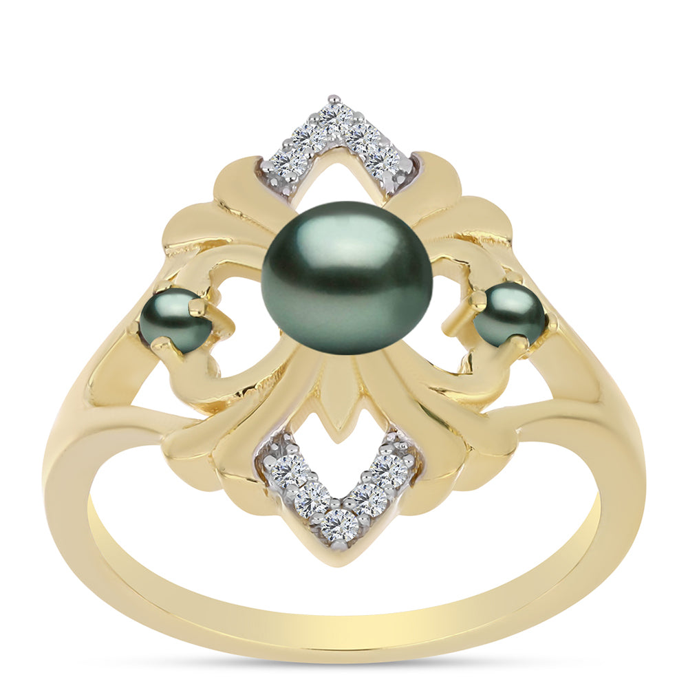 Arannyal Bevont Ezüst Gyűrű "Tahiti-zöld" illúzió édesvízi Kagylógyönggyel és Fehér Topázzal