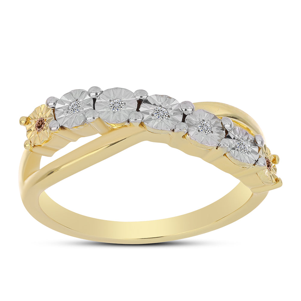 Arannyal Bevont Ezüst Gyűrű Kognak Gyémánttal és Fehér Topázzal 3 