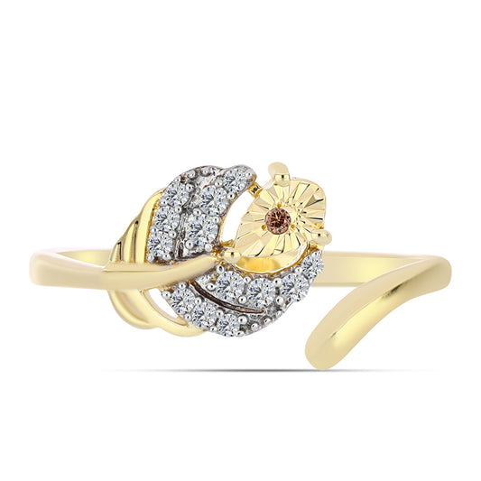 Arannyal Bevont Ezüst Gyűrű Kognak Gyémánttal és Fehér Topázzal