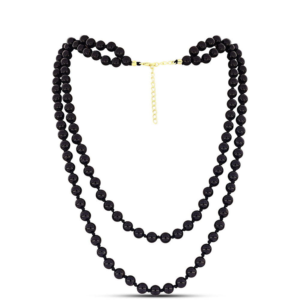 Arannyal Bevont Ezüst Nyaklánc Fekete Onixszal