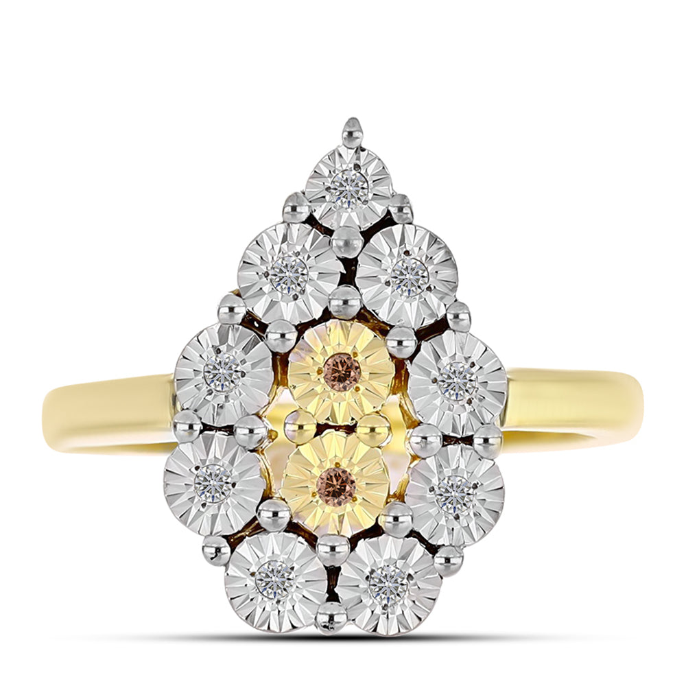 Arannyal Bevont Ezüst Gyűrű Kognak Gyémánttal és Fehér Topázzal 1 