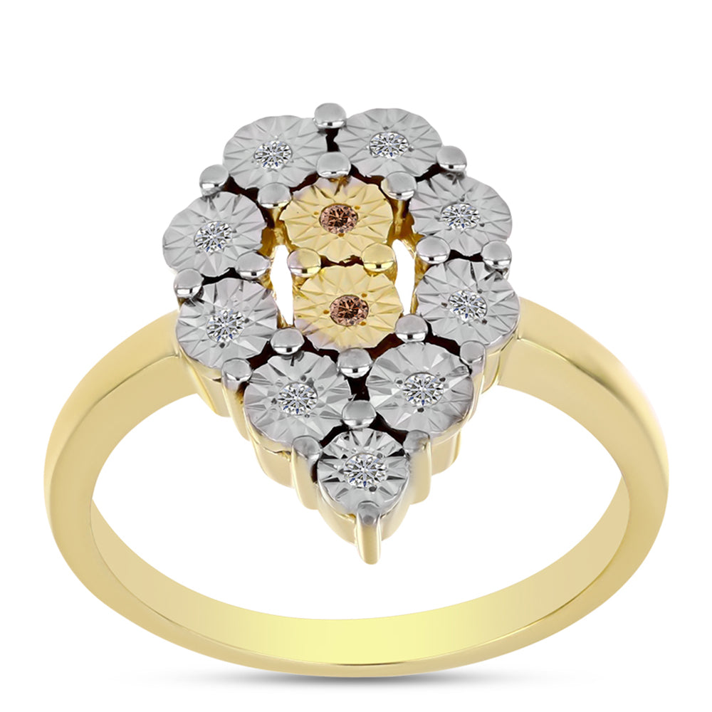 Arannyal Bevont Ezüst Gyűrű Kognak Gyémánttal és Fehér Topázzal 3 