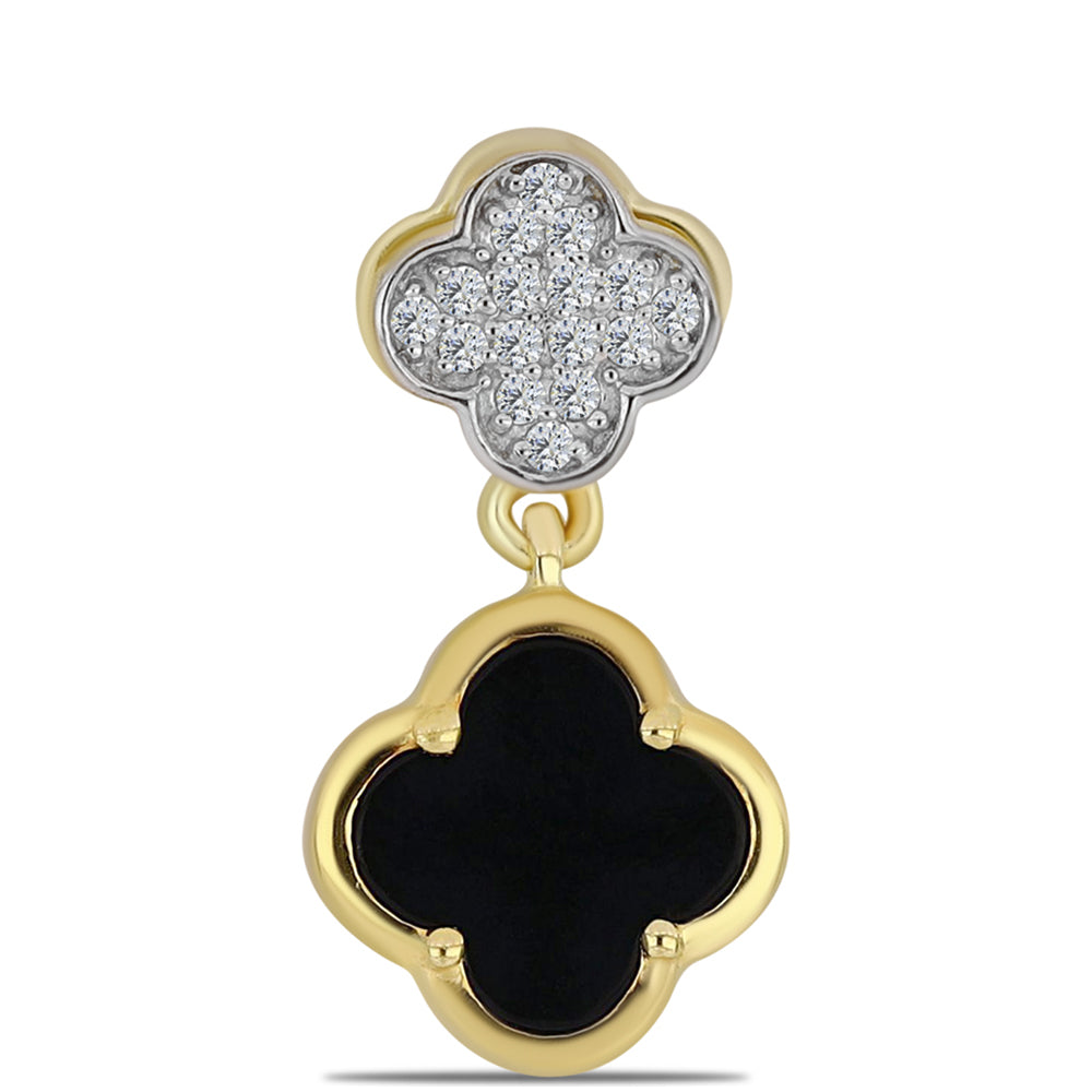 Arannyal Bevont Ezüst Medál Fekete Onixszal és Fehér Topázzal