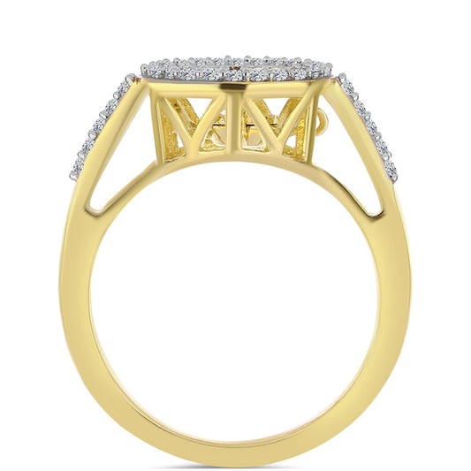 Arannyal Bevont Ezüst Gyűrű Kognak Gyémánttal és Fehér Topázzal